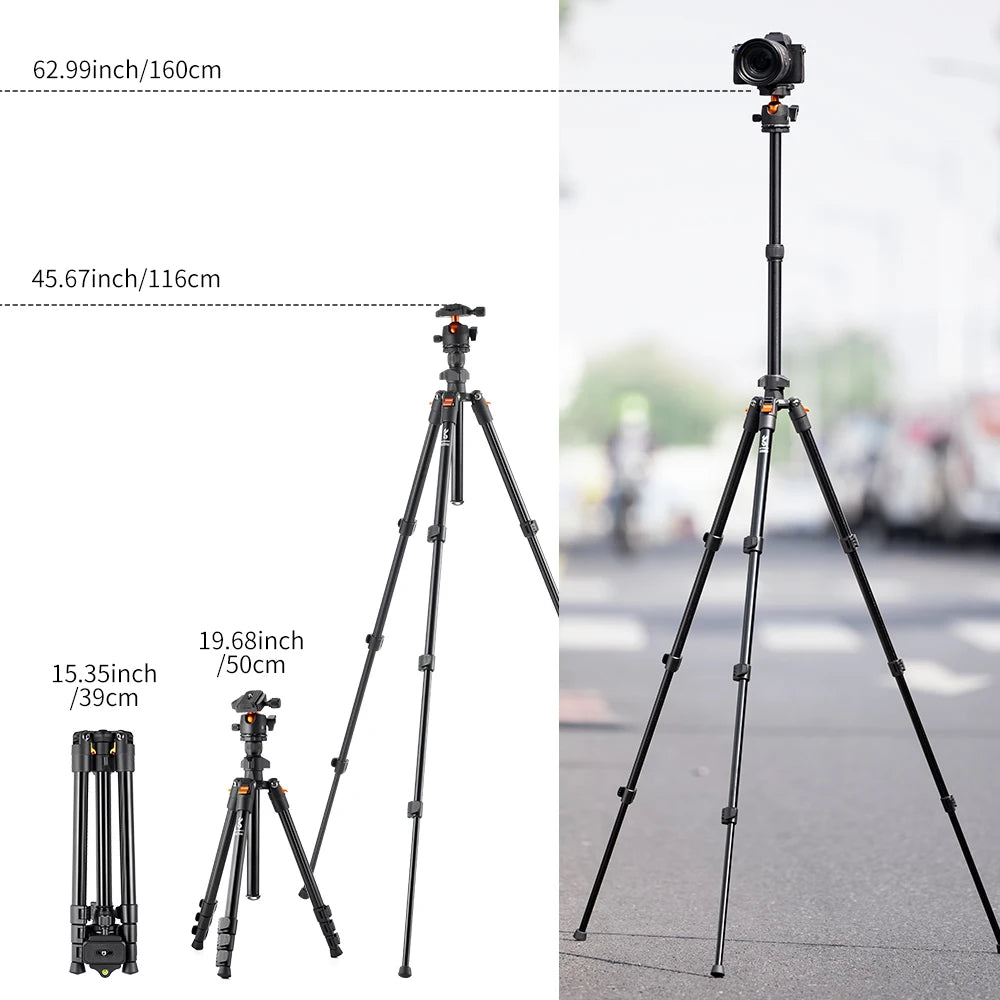 Camera Tripod Stand for DSLR Cameras  Photography Tripod Carry Bag Aluminum Alloy 160cm Payload 8kg Low Angle