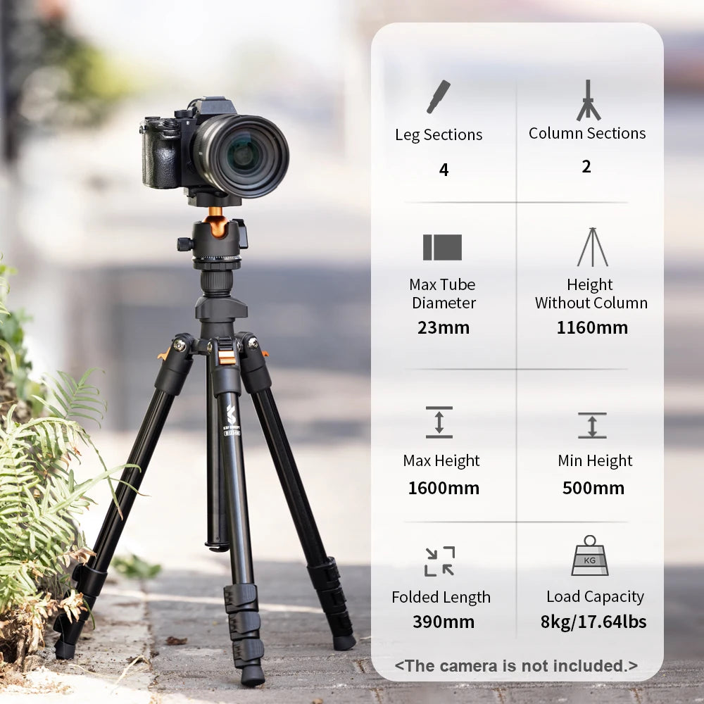 Camera Tripod Stand for DSLR Cameras  Photography Tripod Carry Bag Aluminum Alloy 160cm Payload 8kg Low Angle