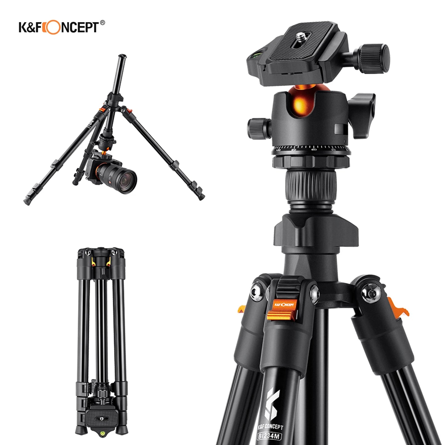 Camera Tripod Stand for DSLR Cameras  Photography Tripod Carry Bag Aluminum Alloy 160cm Payload 8kg Low Angle