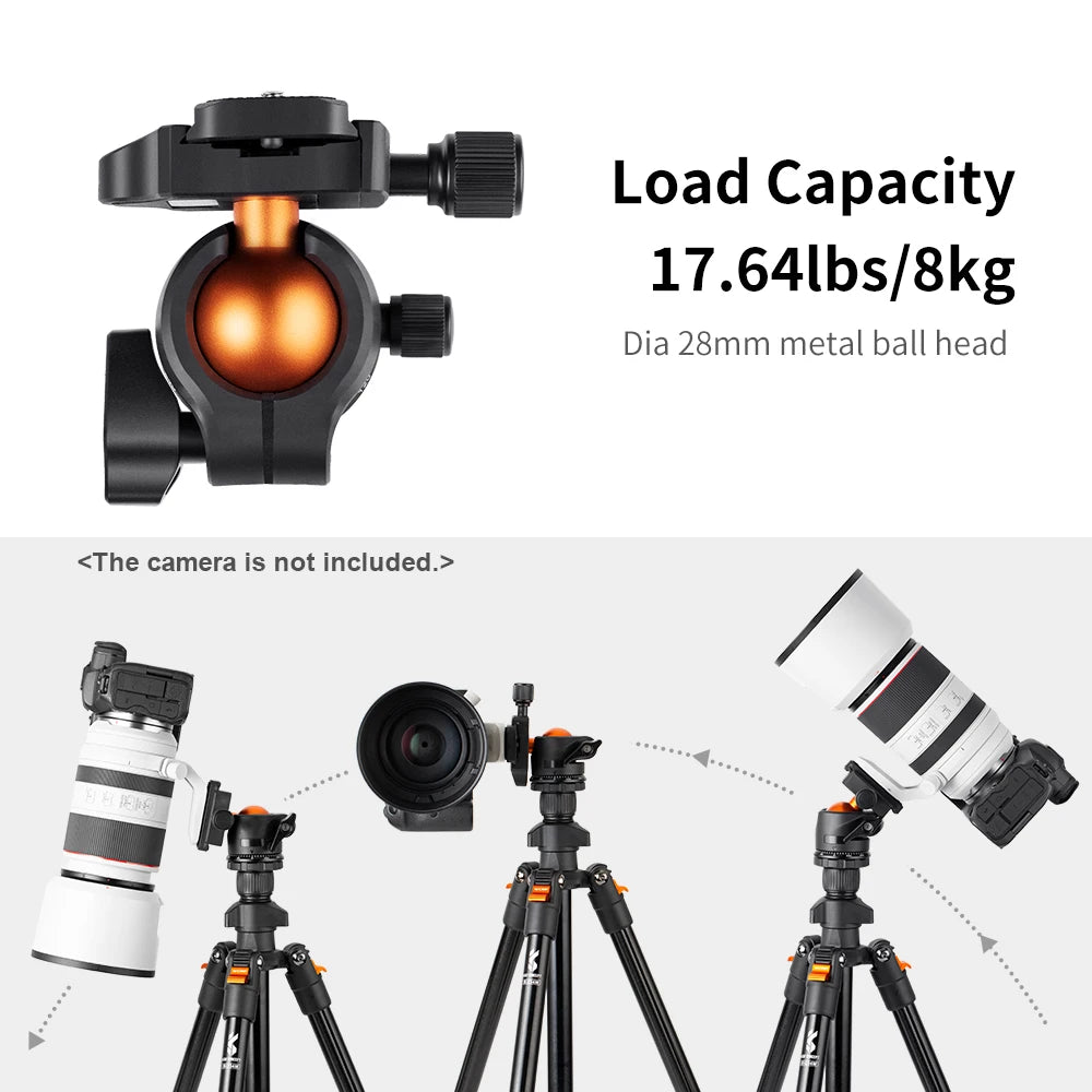 Camera Tripod Stand for DSLR Cameras  Photography Tripod Carry Bag Aluminum Alloy 160cm Payload 8kg Low Angle